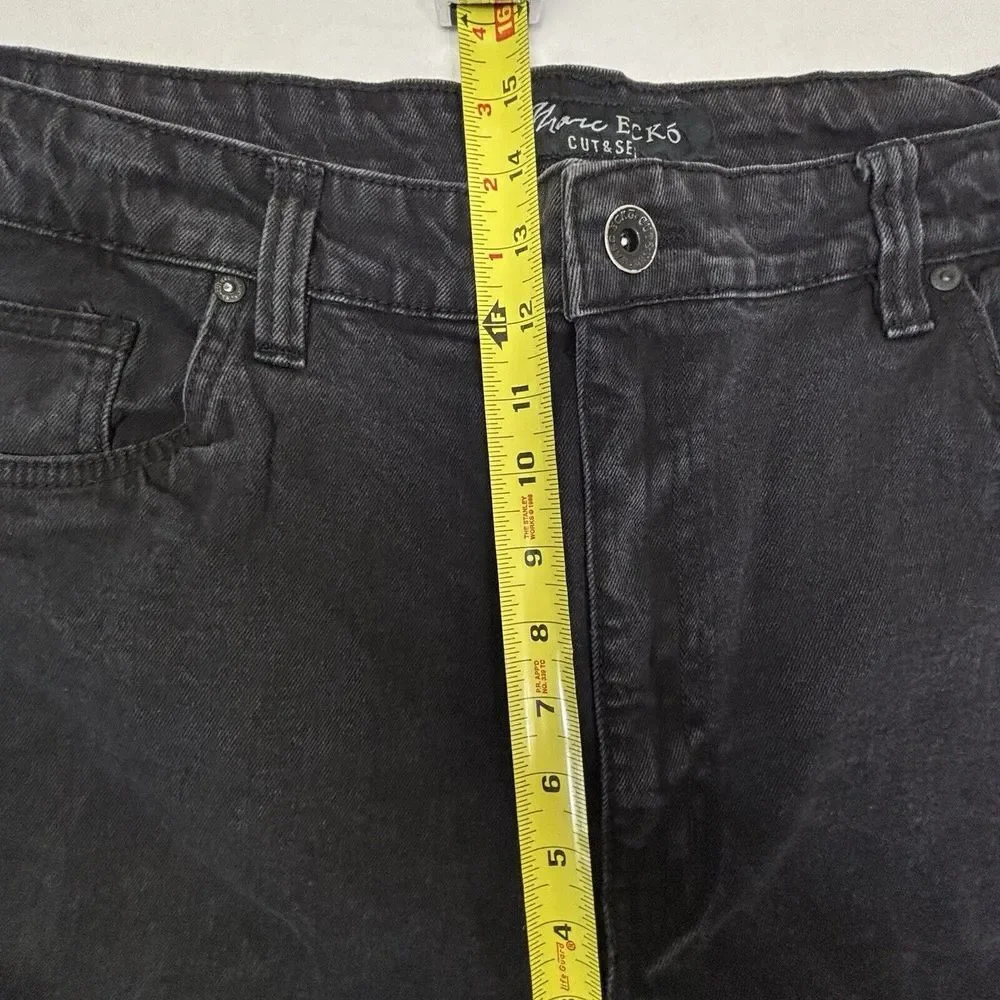 Marc Ecko Cut & Sew Moto Jeans Mens 46X30 Black Denim 100%‎ Cotton EUC